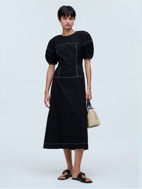 Madewell Puff-Sleeve drop waist Midi Dress 100% cotton